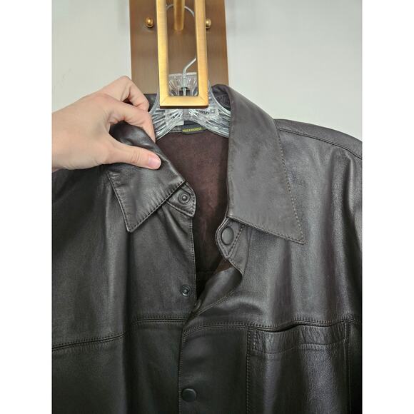 Claude Lamont Men's Dark Brown Leather Snap Button Shirt Size Medium - Picture 2 of 11